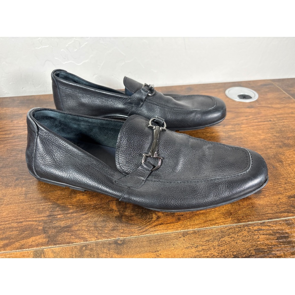 Salvatore Ferragamo Mens Black Pebbled Leather Gancini Bit Loafers 12 D LC 36548